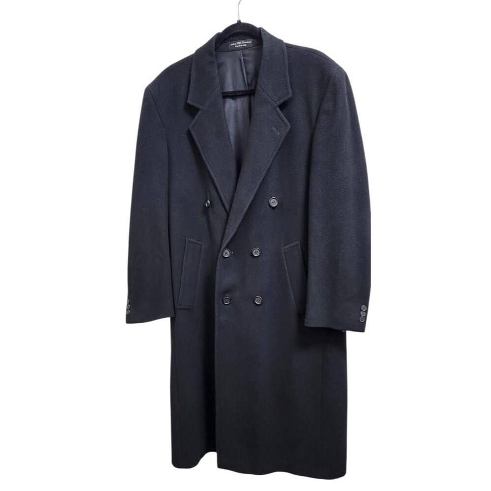 Mens Andrew Fezza Cashmere Blend Overcoat Black Double Breasted Long Coat L - Picture 2 of 16